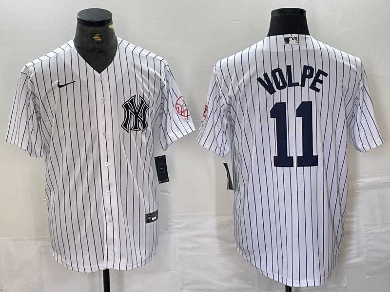 Men%27s New York Yankees #11 Anthony Volpe Name White With Patch 2024 Cool Base Stitched Jersey